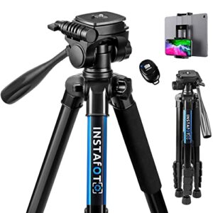 instafoto 66” dslr camera tripod for canon nikon with remote shutter, phone/tablet holder, carry bag (max. load 11 lbs)