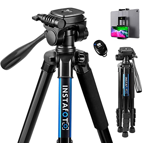 Instafoto 66'' DSLR Camera Tripod for Canon Nikon with Remote Shutter, Phone/Tablet Holder, Carry Bag (Max. Load 11 lbs)