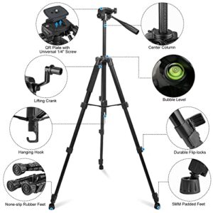 Instafoto 66'' DSLR Camera Tripod for Canon Nikon with Remote Shutter, Phone/Tablet Holder, Carry Bag (Max. Load 11 lbs)