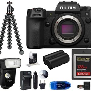 Fujifilm X-H2S Mirrorless Digital Camera Body Bundle, Includes: SanDisk 128GB Extreme PRO CF Express Memory Card Type B, Spare Fujifilm NP-W235 Battery, Tripod, Flash and More (9 Items)