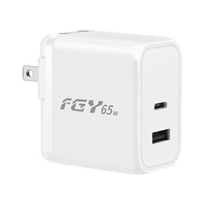 fgy usb c wall charger, 65w gan ii fast charger dual port charging block with flodable plug, portable laptop charger compatible for macbook air/macbook pro, chromebook, iphone14/13, samsung galaxy