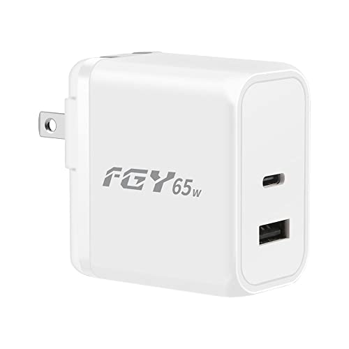 FGY USB C Wall Charger, 65W GaN II Fast Charger Dual Port Charging Block with Flodable Plug, Portable Laptop Charger Compatible for MacBook Air/MacBook Pro, Chromebook, iPhone14/13, Samsung Galaxy