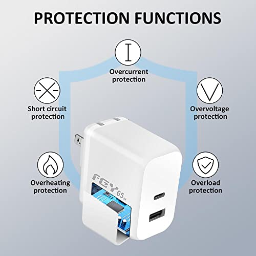 FGY USB C Wall Charger, 65W GaN II Fast Charger Dual Port Charging Block with Flodable Plug, Portable Laptop Charger Compatible for MacBook Air/MacBook Pro, Chromebook, iPhone14/13, Samsung Galaxy