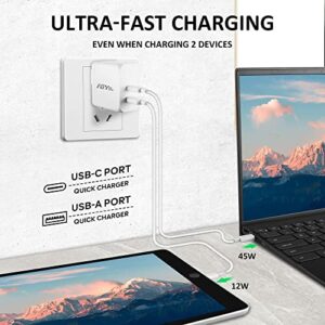 FGY USB C Wall Charger, 65W GaN II Fast Charger Dual Port Charging Block with Flodable Plug, Portable Laptop Charger Compatible for MacBook Air/MacBook Pro, Chromebook, iPhone14/13, Samsung Galaxy