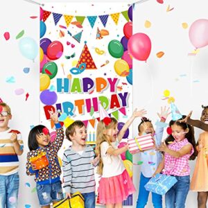 Kids Birthday Party Decorations, Colorful Balloons Present Happy Birthday Door Cover Washable Fabric Backdrop Banner Background for Newborn Baby Shower Celebration Supplies, 70.9 x 35.4 Inch