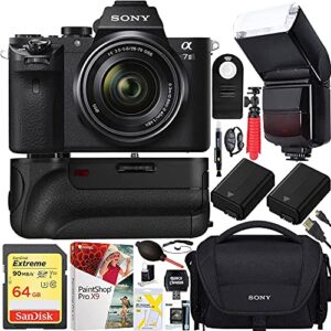 sony alpha a7ii mirrorless interchangeable lens camera with 28-70mm f3.5-5.6 oss lens bundle with 64gb memory card, dual battery, bag, table-top tripod, paintshop pro and accessories (10 items)
