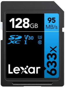 lexar professional 633x 128gb sdxc uhs-i card, up to 95mb/s read, for mid-range dslr, hd camcorder, 3d cameras, lsd128gcb1nl633 (product label may vary)