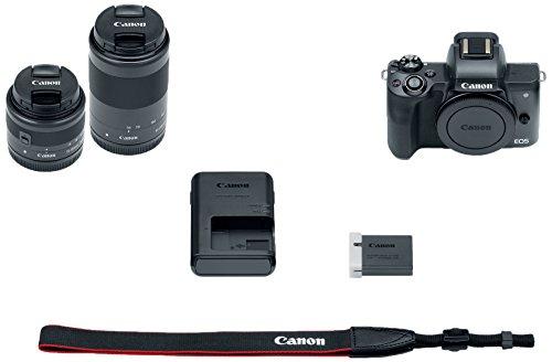 Canon EOS M50 Mirrorless 4K Vlogging Camera Bundle Kit with EF-M15-45mm + EF-M 55-200mm Lenses, Black