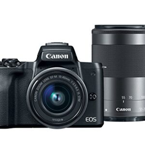 Canon EOS M50 Mirrorless 4K Vlogging Camera Bundle Kit with EF-M15-45mm + EF-M 55-200mm Lenses, Black