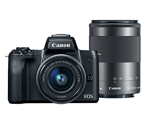 Canon EOS M50 Mirrorless 4K Vlogging Camera Bundle Kit with EF-M15-45mm + EF-M 55-200mm Lenses, Black