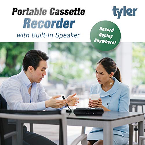 Tyler TCP-01 Portable Cassette Player and Recorder - Retro Shoebox Style Music Device with Stand-Alone Microphone, Built-in Speaker, and Retractable Handle - Auto Voice Level Control, 120V AC Adapter