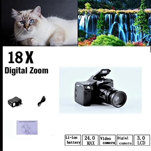 1080p HD Long Focus SLR Camera, 24 Megapixel Digital Camera, 18X Digital Zoom 3 Inch TFT-LCD Screen Camera, Electronic Anti-Shake Portable Mini Rechargeable Camera Gifts for Girls Boys