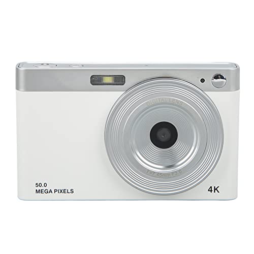 KIMISS Digital Camera 4K Digital Camera 2.88in IPS HD Mirrorless Camera AF Autofocus 16X Zoom 50MP Camera for Macro Shooting (White)