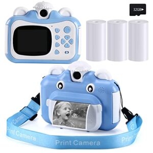 barchrons instant print digital kids camera 1080p rechargeable kids camera video camera with 32g sd card for 6-12 years old birthday gift