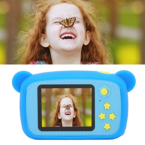 Kids Cartoon Camera, Front and Rear Dual Cameras Kids Camera Eco Friendly Multiple Fun Photo Frames ABS for Outdoor for 3‑10 Years Old Kids (Blue)