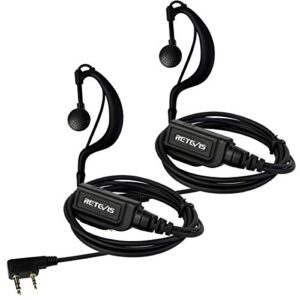 retevis rt1 earhook walkie talkie earpiece with mic 2 pin, double cable, compatible rt22 h-777 rt21 rt68 rt22s baofeng uv-5r arcshell walkie-talkie, c-type 2 way radio earpiece(2 pack)