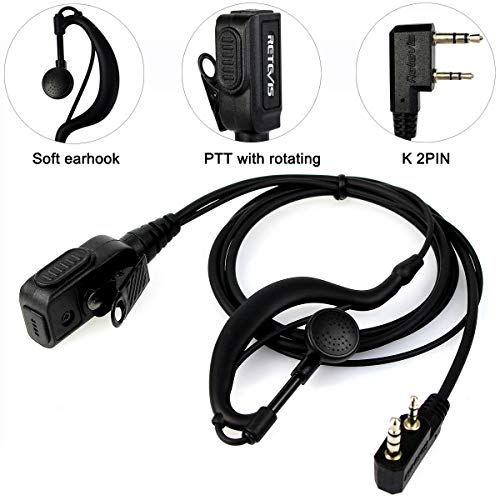 Retevis RT1 Earhook Walkie Talkie Earpiece with Mic 2 Pin, Double Cable, Compatible RT22 H-777 RT21 RT68 RT22S Baofeng UV-5R Arcshell Walkie-Talkie, C-Type 2 Way Radio Earpiece(2 Pack)