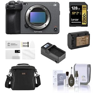 sony fx3 full-frame cinema line camera bundle with 128gb v90 sd card, bag, battery, charger, screen protector, cleaning kit