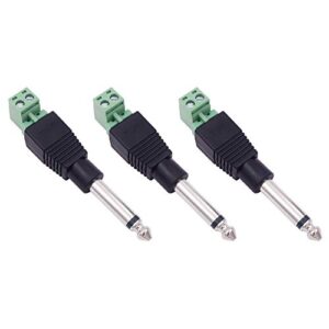fancasee (3 pack) 6.35mm replacement repair plug jack ts 2 pole mono male plug 1/4″ 6.35mm solderless terminal for microphone speaker audio cable repair