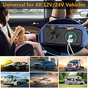 [Upgraded Version] 12V Cigarette Lighter Socket, Quick Charge 3.0 & PD 3.0 USB Charger Power Outlet with Button Switch, Waterproof 12 Volt Adapter for Car Motorcycle Boat Marine RV Golf Cart etc.