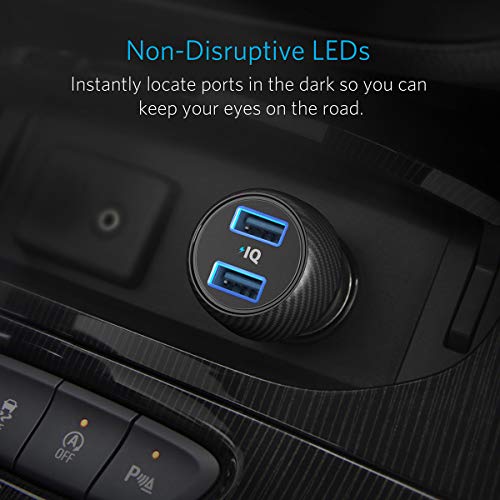 Anker 24W 4.8A Car Charger, 2-Port Ultra-Compact PowerDrive 2 Elite with PowerIQ Technology and LED for iPhone XS/Max/XR/X/8/7/6/Plus, iPad Pro/Air/Mini, Galaxy Note/S Series, LG, Nexus, HTC, and More