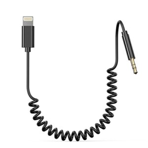 coiled aux cord for iphone, [apple mfi certified] 3.3ft coiled lightning to 3.5mm aux audio adapter cable compatible with iphone 14 13 12 11 xs xr x 8 7 6 for car home stereo headphone speaker, black