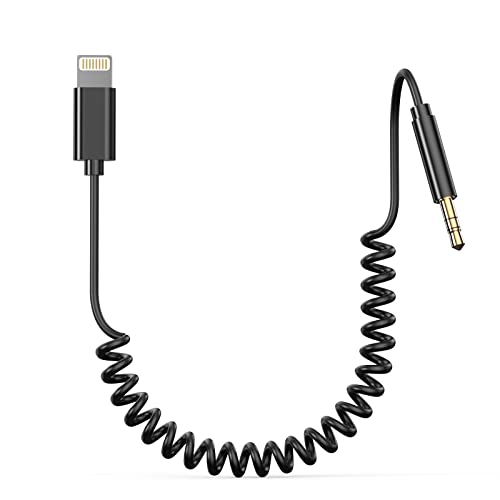 Coiled Aux Cord for iPhone, [Apple MFi Certified] 3.3ft Coiled Lightning to 3.5mm Aux Audio Adapter Cable Compatible with iPhone 14 13 12 11 XS XR X 8 7 6 for Car Home Stereo Headphone Speaker, Black