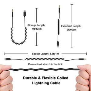 Coiled Aux Cord for iPhone, [Apple MFi Certified] 3.3ft Coiled Lightning to 3.5mm Aux Audio Adapter Cable Compatible with iPhone 14 13 12 11 XS XR X 8 7 6 for Car Home Stereo Headphone Speaker, Black