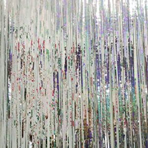 GOER 3.2 ft x 9.8 ft Metallic Tinsel Foil Fringe Curtains Party Photo Backdrop Party Streamers for Birthday,Graduation,New Year Eve Decorations Wedding Decor (1 Pack, Shiny Silver)