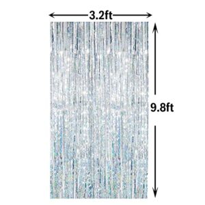 GOER 3.2 ft x 9.8 ft Metallic Tinsel Foil Fringe Curtains Party Photo Backdrop Party Streamers for Birthday,Graduation,New Year Eve Decorations Wedding Decor (1 Pack, Shiny Silver)