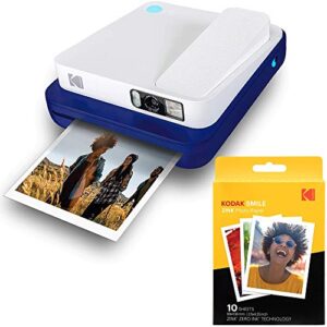 kodak smile classic digital instant camera with bluetooth (blue) w/ 10 pack of 3.5×4.25 inch premium zink print photo paper.