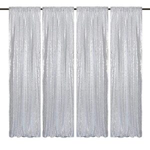 tcbesto silver sequin backdrop curtains glitter drapes 2ftx8ft 4 panels for wedding birthday party decorations bridal baby shower party supplies sparkly photography background