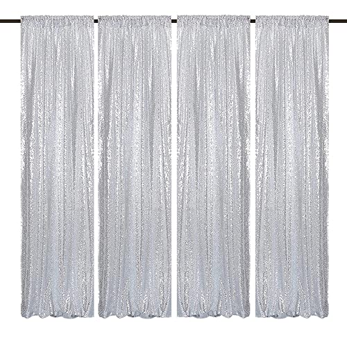 TCBESTO Silver Sequin Backdrop Curtains Glitter Drapes 2FTx8FT 4 Panels for Wedding Birthday Party Decorations Bridal Baby Shower Party Supplies Sparkly Photography Background