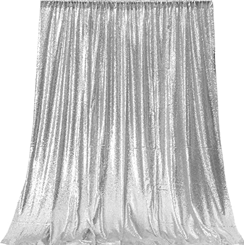 TCBESTO Silver Sequin Backdrop Curtains Glitter Drapes 2FTx8FT 4 Panels for Wedding Birthday Party Decorations Bridal Baby Shower Party Supplies Sparkly Photography Background