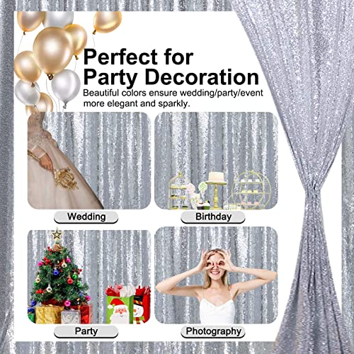 TCBESTO Silver Sequin Backdrop Curtains Glitter Drapes 2FTx8FT 4 Panels for Wedding Birthday Party Decorations Bridal Baby Shower Party Supplies Sparkly Photography Background