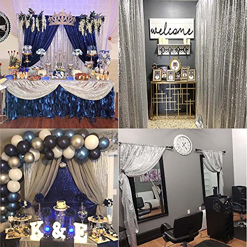 TCBESTO Silver Sequin Backdrop Curtains Glitter Drapes 2FTx8FT 4 Panels for Wedding Birthday Party Decorations Bridal Baby Shower Party Supplies Sparkly Photography Background