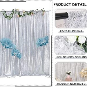 TCBESTO Silver Sequin Backdrop Curtains Glitter Drapes 2FTx8FT 4 Panels for Wedding Birthday Party Decorations Bridal Baby Shower Party Supplies Sparkly Photography Background