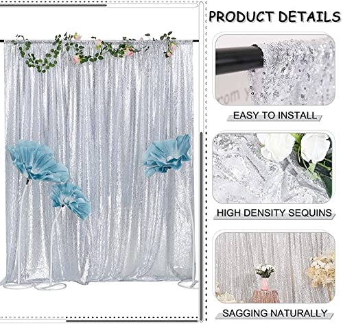 TCBESTO Silver Sequin Backdrop Curtains Glitter Drapes 2FTx8FT 4 Panels for Wedding Birthday Party Decorations Bridal Baby Shower Party Supplies Sparkly Photography Background