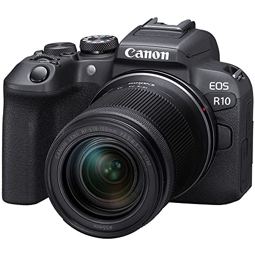 Canon EOS R10 Mirrorless Camera with 18-150mm Lens (5331C016) + 2 x Sony 64GB Tough SD Card + Filter Kit + Wide Angle Lens + Telephoto Lens + Color Filter Kit + Lens Hood + Bag + More (Renewed)