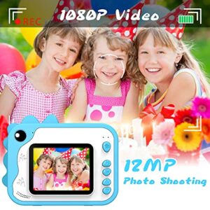 USHINING Instant Print Camera for Kids 12MP Digital Camera for Kids Aged 3-12 Ink Free Printing Video Camera for Kids 1080P 2.4 Inch Screen with 32GB SD Card,Color Pens,Print Papers (Blue)