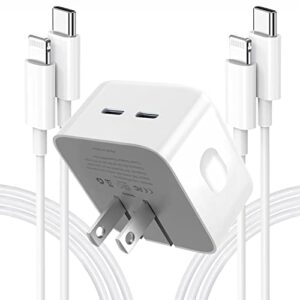 iphone 13 14 fast charger [apple mfi certified] 35w dual usb c port compact power adapter foldable wall charger block with 2pack 6ft usb c to lightning charging cable for iphone14/13/12/11pro max/xr/8