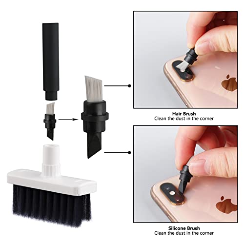 Soft Brush Keyboard Cleaner, Computer Cleaning Tool Kit, 7 in 1 Multipurpose Corner Slit Duster Keycap Puller and Soft Microfiber Brush for Bluetooth Headset Lego Airpods Laptop Camera Lens (Black)