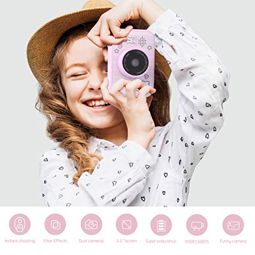 Vifemify Digital Kids Camera 3.5in HD Eye Protection Screen Player Photography Toy Birthday Gift for Children Cameras for Kids (Pink)