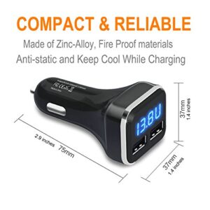 3IN1 Digital Volt Gauge with USB Car Charger, ALIVATION 24W Cigarette Lighter Voltage Display Volt Meter Car Battery Monitor with LED Voltage & Amps Display, Dual USB for iPhone X 8 7 6S 6 Plus, 5 SE