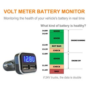 3IN1 Digital Volt Gauge with USB Car Charger, ALIVATION 24W Cigarette Lighter Voltage Display Volt Meter Car Battery Monitor with LED Voltage & Amps Display, Dual USB for iPhone X 8 7 6S 6 Plus, 5 SE