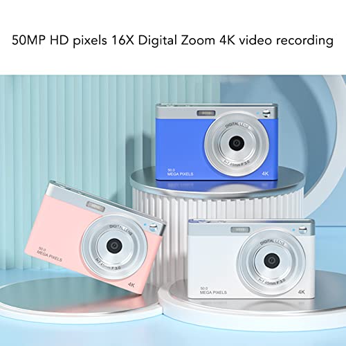 2.88 Inch 4K Digital Camera, 16X Zoom AF Autofocus Camera for Macro Shooting, IPS HD 50MP Mirrorless Camera with LED Fill Light for Vlog Shooting(White)
