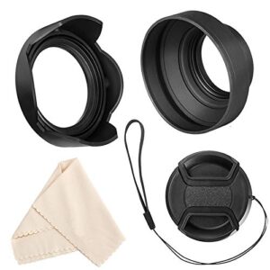 veatree 67mm lens hood set, collapsible rubber lens hood with filter thread + reversible tulip flower lens hood + center pinch lens cap + microfiber lens cleaning cloth, canon ew-73b replacement