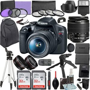 camera bundle for canon eos rebel t7 dslr camera with ef-s 18-55mm f/3.5-5.6 is ii lens and accessories kit (64gb, hand grip tripod, flash, and more) (renewed)