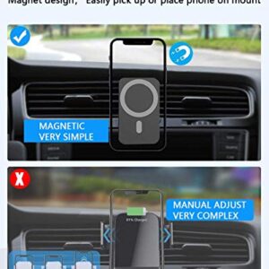 15W Magnetic Wireless Car Charger for iPhone 14/13/12/12 Pro/Pro Max/Mag-Safe Case, Qi Fast Charging Mag-Safe Car Charger Mount, Dashboard Air Vent Car Phone Holder Charger for iPhone 14/13/12 Series