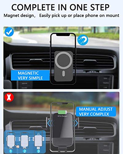 15W Magnetic Wireless Car Charger for iPhone 14/13/12/12 Pro/Pro Max/Mag-Safe Case, Qi Fast Charging Mag-Safe Car Charger Mount, Dashboard Air Vent Car Phone Holder Charger for iPhone 14/13/12 Series